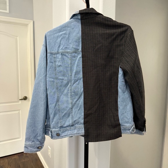 SJYP 1/2 Denim 1/2 Houndstooth Retro 90s Korean Streetwear Blazer Jacket Size M - Picture 6 of 7